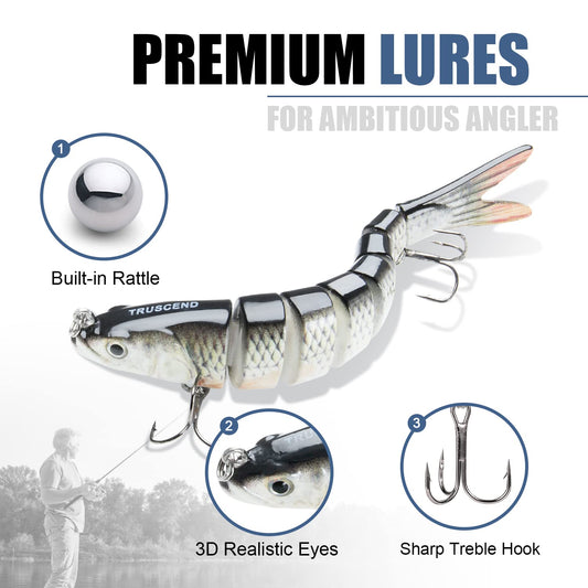 Swimmax Fishing Lure | Eight-Segmented | BKK Hook |  Easy Catch | Rattling with Noise | Heavy-Duty Dyneema Fiber Joint | Jointed Swimbait for Bass & Trout & Crappie