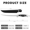  Truscend Knife with sheath and measurements on a white background