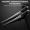 Two Trucceend knives on a black background with text about manufacturing standards.