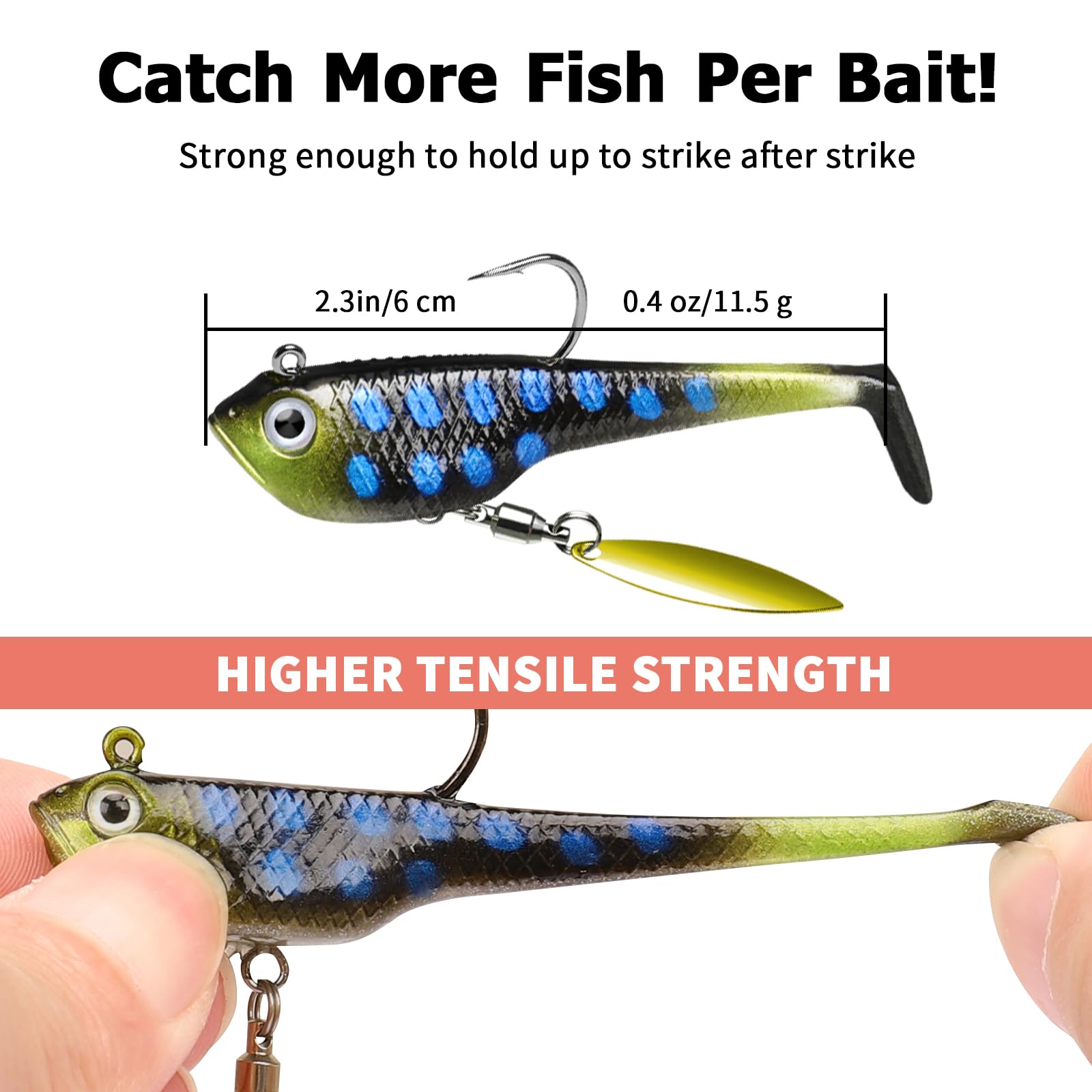 TRUSCEND Shadtail Swimbait with Vibrating Paddle Tail & Trembling Fall 2.3in/6cm / 6pcs