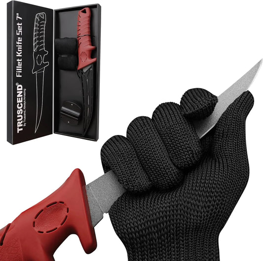 Fishing Fillet Knife Set |  Protective Sheath| Sharpening & Cut Resistant Glove | Anti-slip Handle