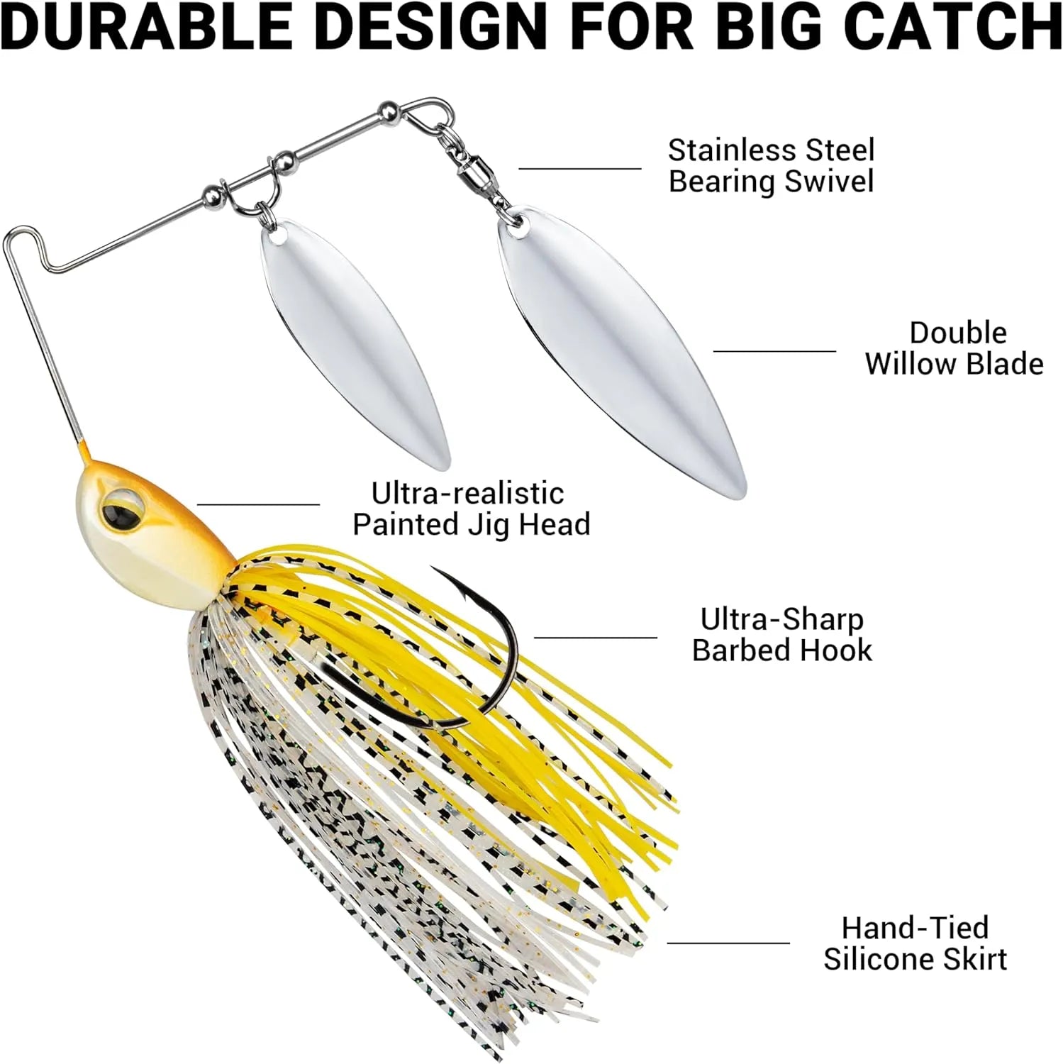 Spinnerbait Fishing Lure with Dual Willow Blades for Bass
