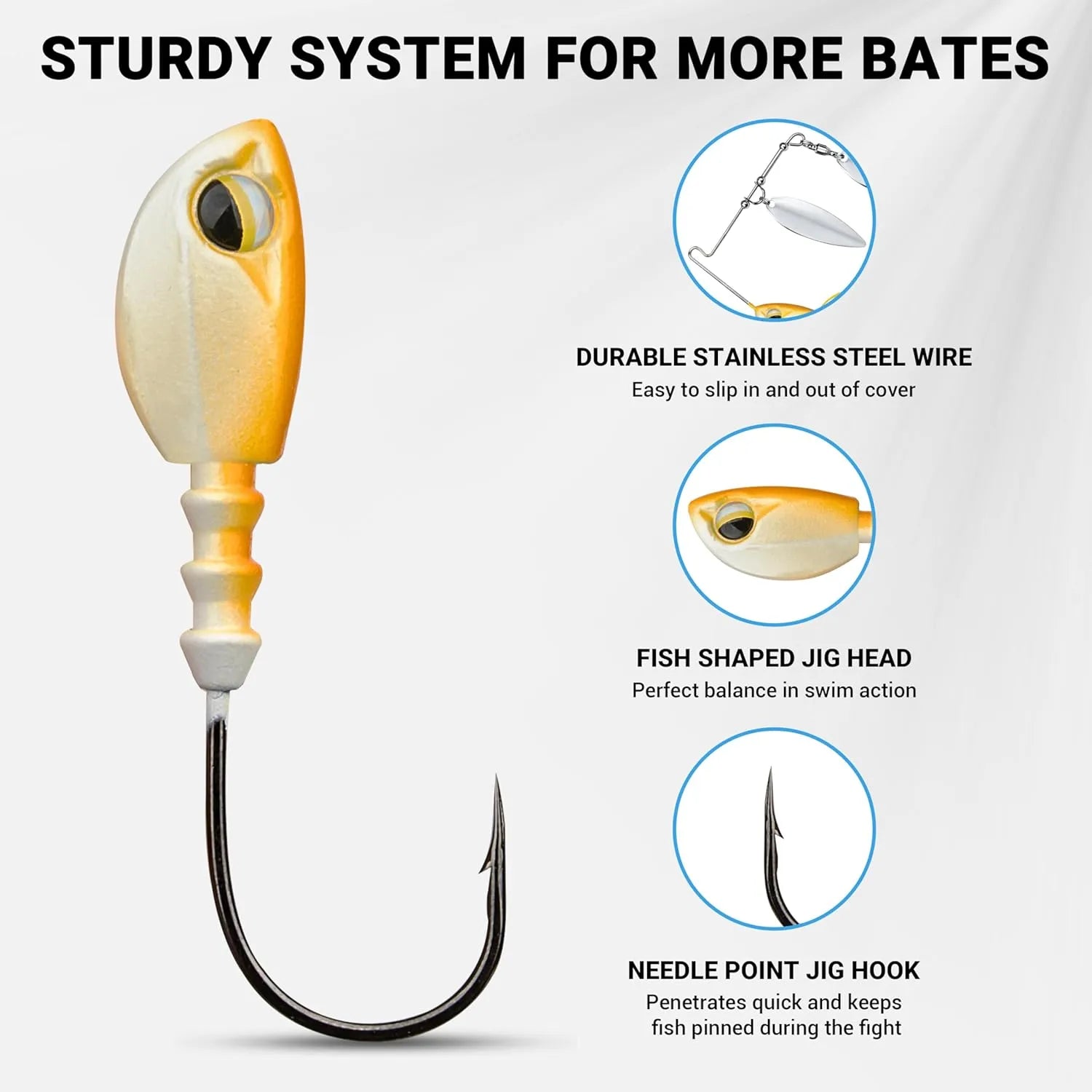 Fishing lure with features highlighted on a white background