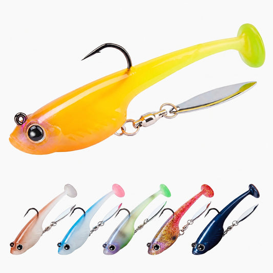 Vorfachmontierte Gummiköder | Paddle Tail Swimbait | Spinnerblatt | BKK-Haken | TPE Weich | Für Barsch & Forelle
