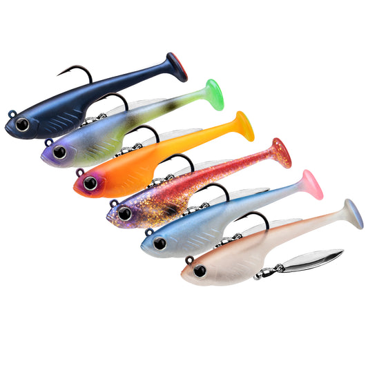 Set of colorful Truscend fishing lures on a white background