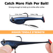 Truscend Fishing lure with measurements and text about higher tensile strength on a white background