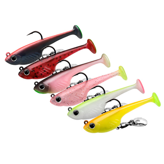 Set of colorful Truscend fishing lures on a white background