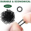 Packaging of 200 black rubber washers with a close-up of a washer being held between fingers, labeled 'Durable & Economical'.
