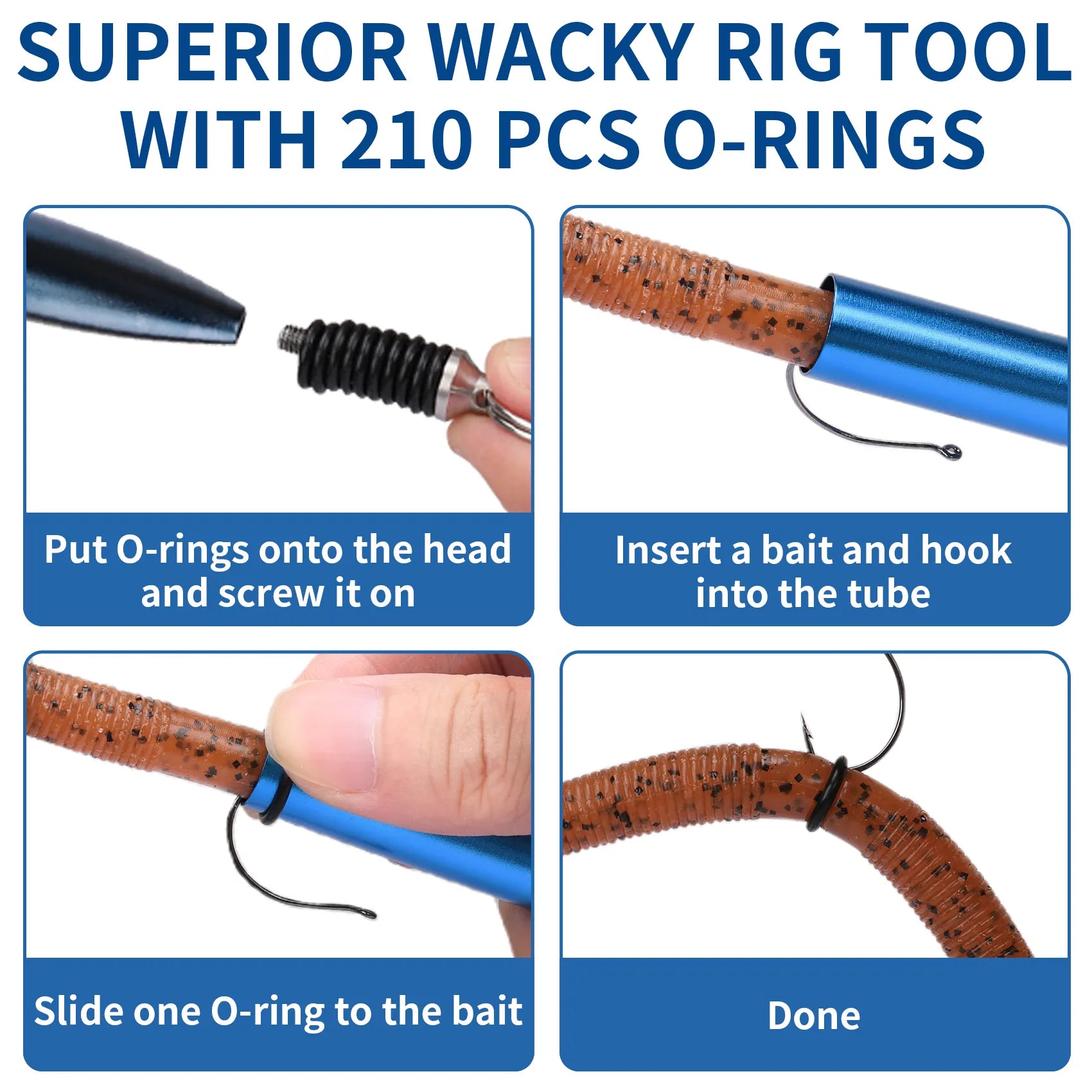 Superior Wacky Rig Tool with 210 PCS O-Rings and step-by-step assembly instructions.