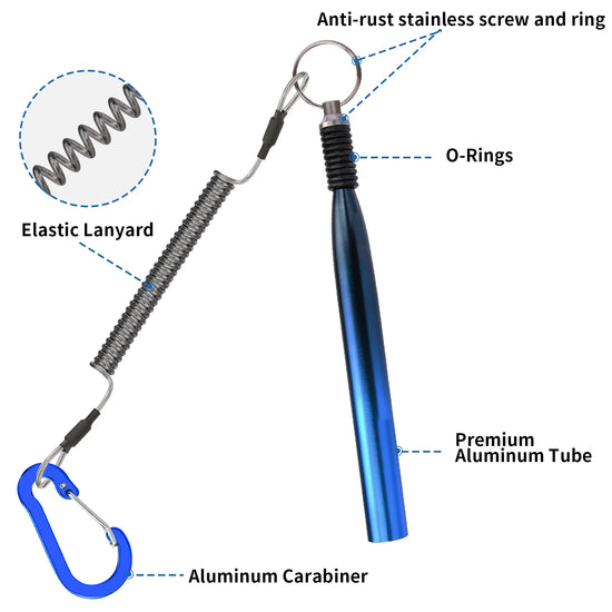 Blue metal tool with labeled parts on a white background