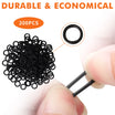 Black rubber bands with a hair tie, labeled 'Durable & Economical' and '200PCS'.