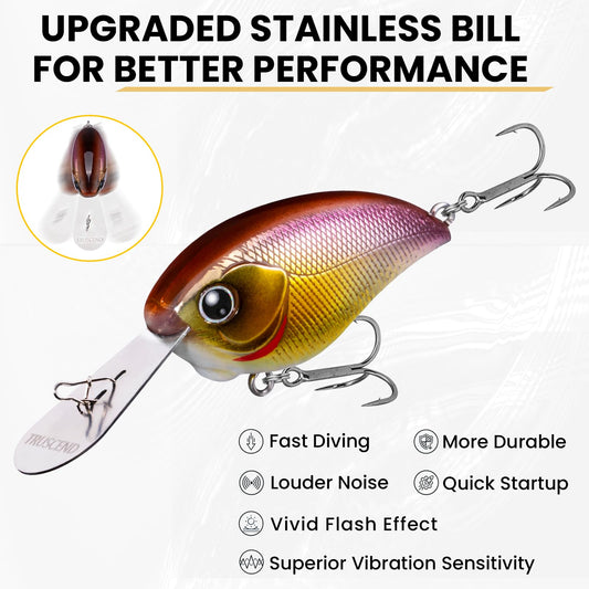 TRUSCEND Extra Metal Lip Crankbait Fishing Lure with BKK Hooks & Rattle