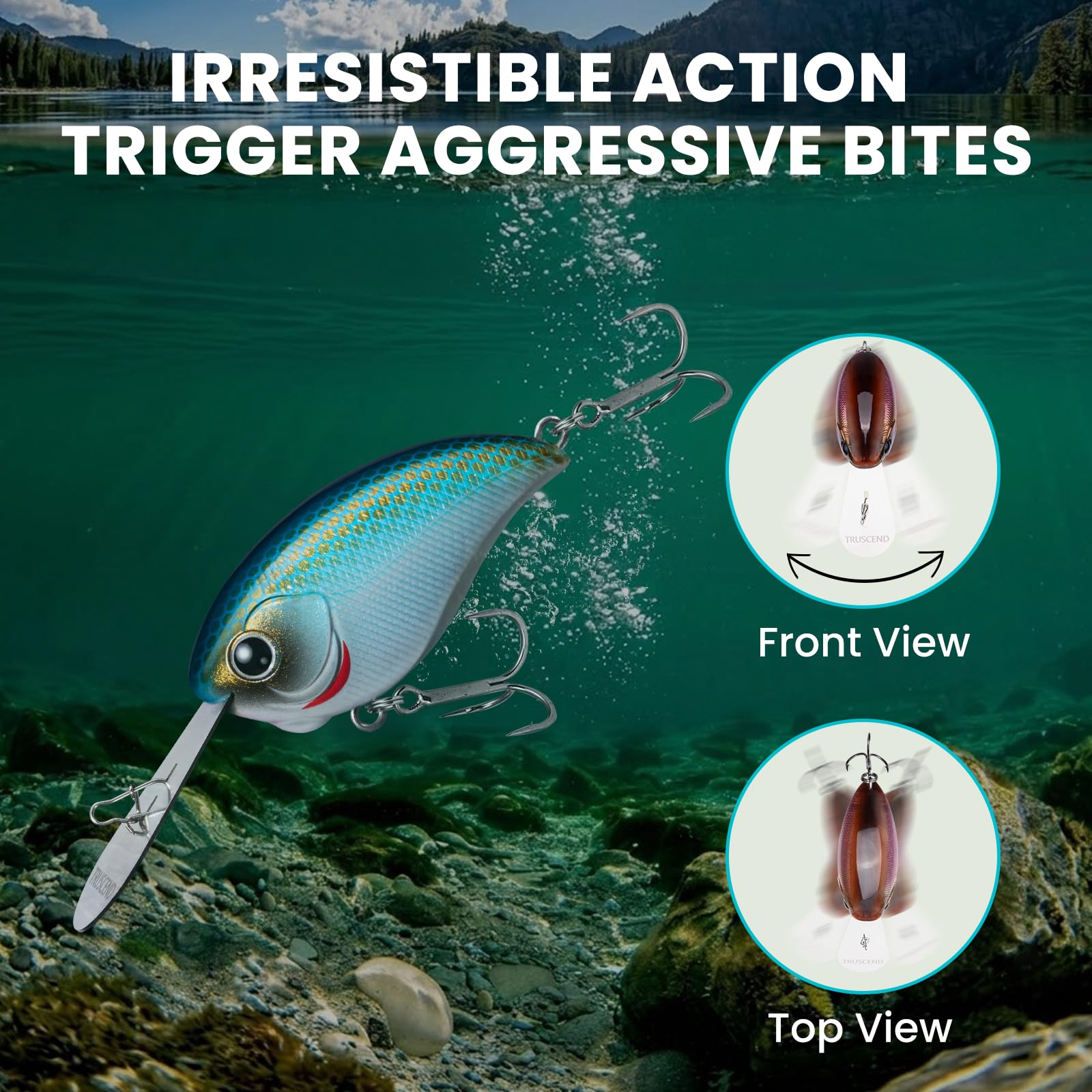 TRUSCEND Extra Metal Lip Crankbait Fishing Lure with BKK Hooks & Rattle