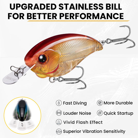 TRUSCEND Metal Lip Crankbait Fishing Lure with BKK Hooks & Rattle