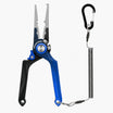 Blue and black fishing pliers with carabiner and spring