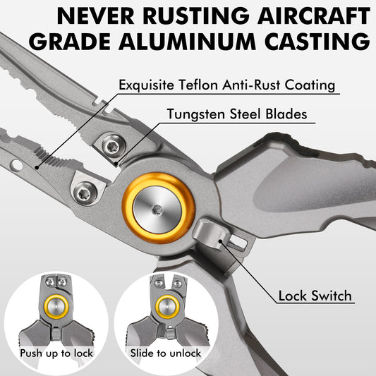 Lockable Fishing Pliers with Ergonomic Handle & Teflon Coating