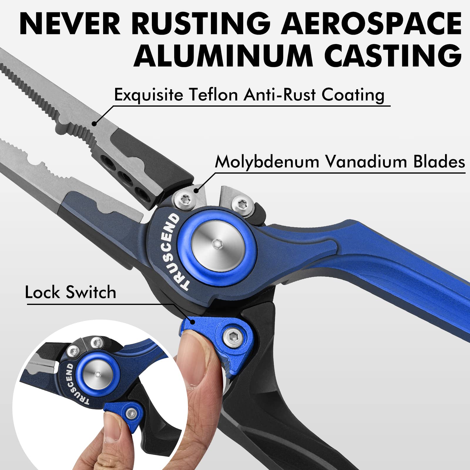 Lockable Fishing Pliers with Tungsten Carbide Cutter & Teflon Coating