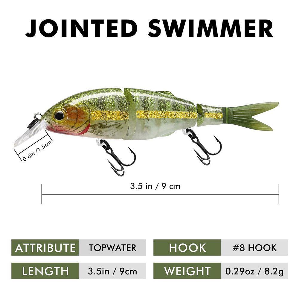 double jointed fishing lures Personal Best Double-Jointed Gargantuan Swimmers This bait has a wide swimming action and makes loud rhythmic rattle that imitates a wounded baitfish to lure fishes Rexs Glide Bait, Raptor Glide