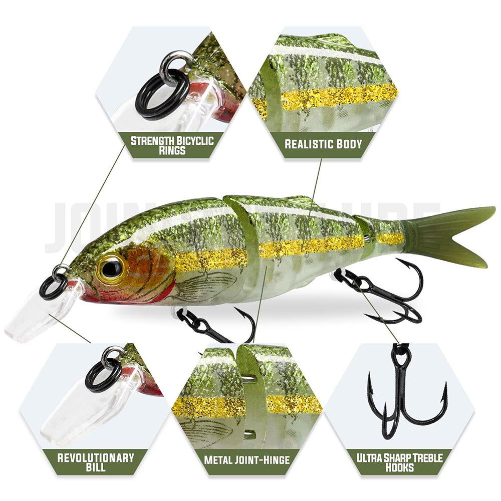 brass segmented fishing lure Three-Segmented Fishing Lure Soft Tail Jointed Swimbait