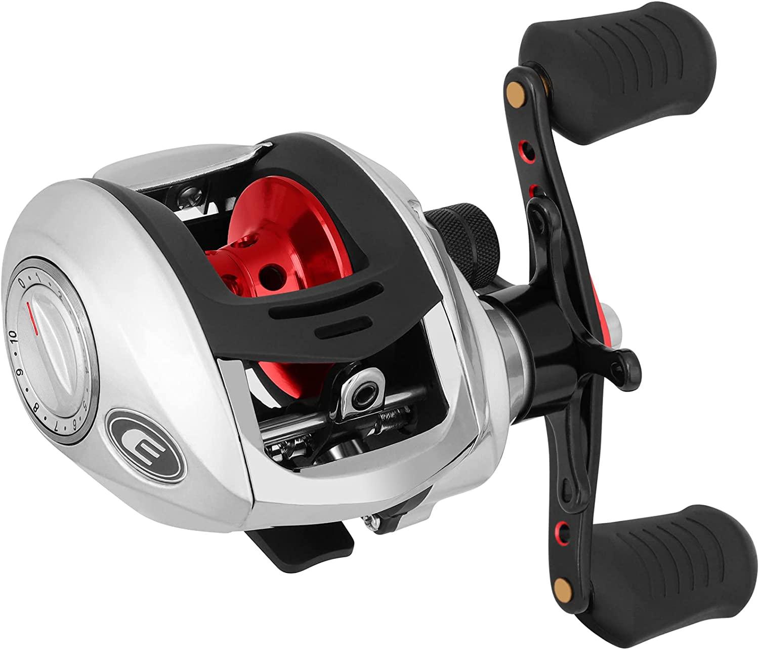 baitcast reel tusin HAUT TON Vortex Baitcasting Fishing Reels, Saltwater Inshore Surf Trolling Reel, Round Baitcaster Up to 44LBS Powerful Max Drag, Conventional Reel for Catfish, Musky, Salmon(Gold, 40 Right Hand) Sleek and refined Ultra Light Low Profile Baitcaster